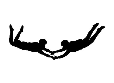 Silhouette of two skydivers, vector illustration isolated on white. Stock Illustration