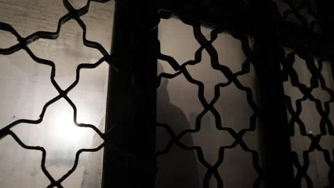 Silhouette of an unknown shadow figure on a door through a closed glass door. Stock Footage 222652115