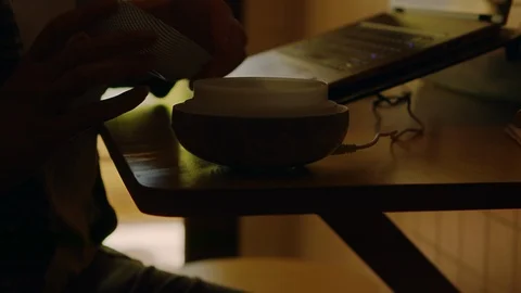 Silhouette of vapor with essential oils from diffuser Video stock 128822694