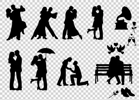 Silhouette Vector Collection — romantic couple different poses Stock Illustration
