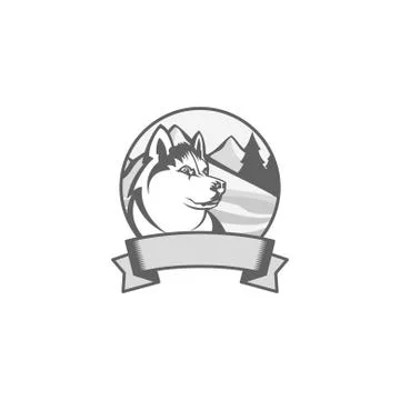 Silhouette vector emblem husky Stock Illustration