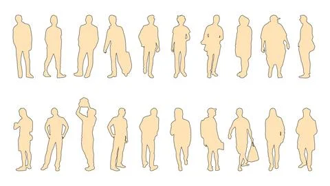 Silhouette Vector Set of Men Standing and Walking Poses Stock Illustration