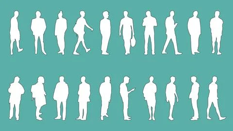 Silhouette Vector Set of Men Standing and Walking Poses Stock Illustration