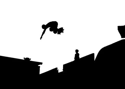 Silhouette vector of skateboarding doing a backside air Stock Illustration