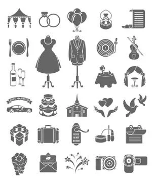 Silhouette vector wedding icons Illustrazione stock