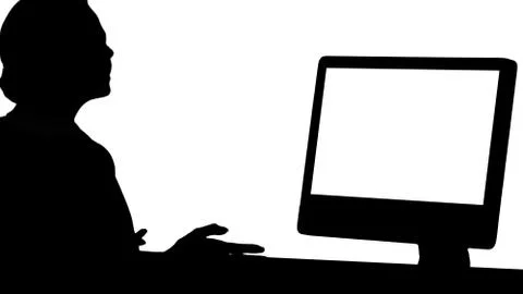 Silhouette Video chat with someone by young woman. Illustrazione stock