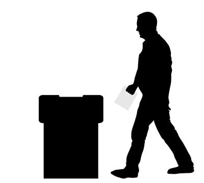 Silhouette of voting man, election. Vector illustration Illustrazione stock