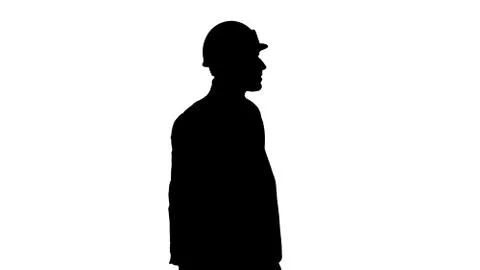 Silhouette Walking engineer in helmet. Stock Illustration