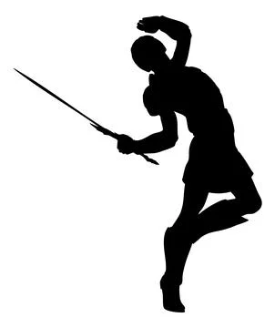 Silhouette of a Warrior with Sword Stock Illustration