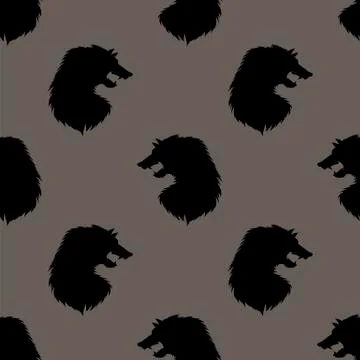 Silhouette of Werewolf Head Seamless Pattern. Fairtale Character of Ancient Stock Illustration