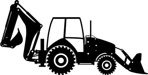 Silhouette of Wheel Backhoe Loader Icon in Flat Style. Vector Illustration Stock Illustration
