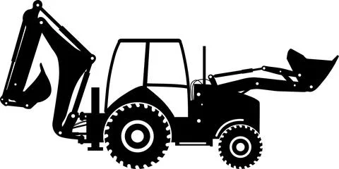 Silhouette of Wheel Backhoe Loader Icon in Flat Style. Vector Illustration Stock Illustration