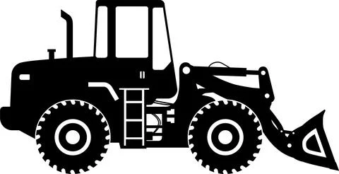 Silhouette of Wheel Loader Icon in Flat Style. Vector Illustration Stock Illustration