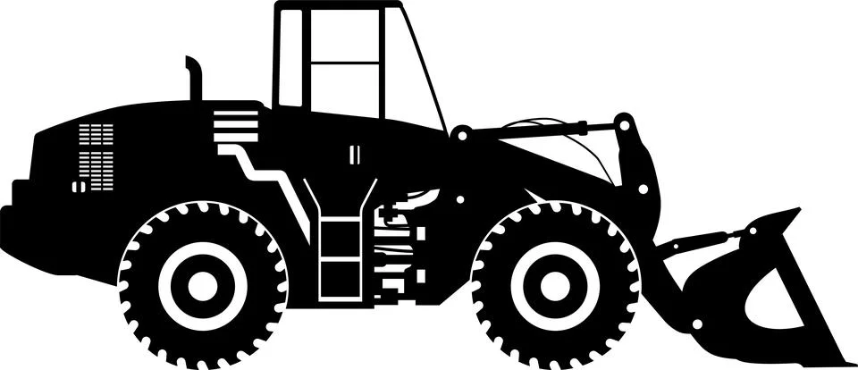 Silhouette of Wheel Loader Icon in Flat Style. Vector Illustration Stock Illustration