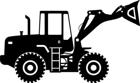 Silhouette of Wheel Loader Icon in Flat Style. Vector Illustration Stock Illustration