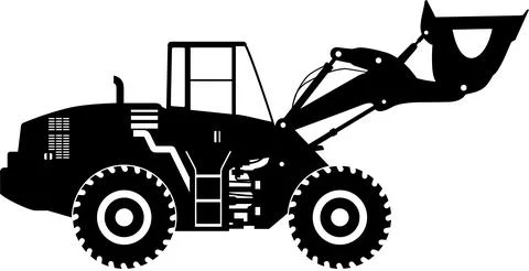 Silhouette of Wheel Loader Icon in Flat Style. Vector Illustration Stock Illustration