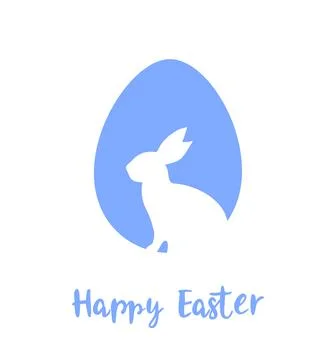 Silhouette of a white rabbit in a blue Easter egg on a white background Stock Illustration