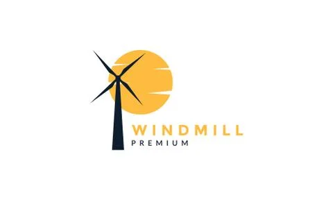 Silhouette windmill with sunset logo icon illustration Stock Illustration