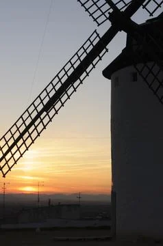 Silhouette of Windmill at Sunset Stock Photos