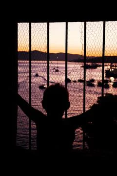 Silhouette in window Stock Photos