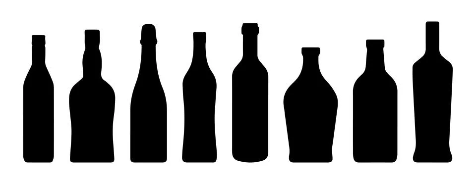Silhouette wine bottles set vector Stock Illustration