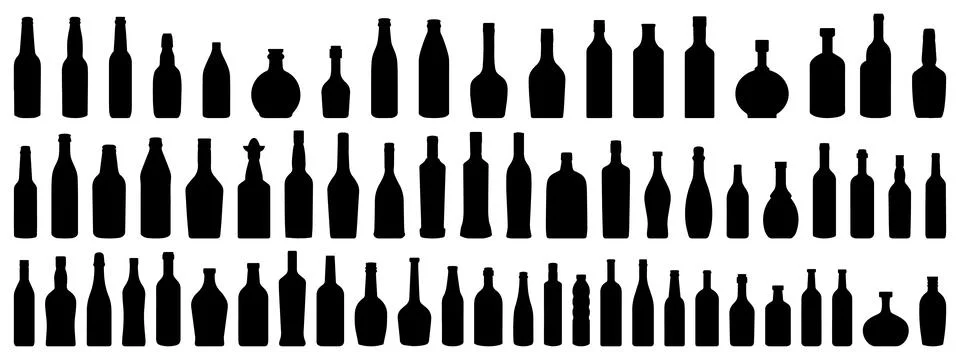 Silhouette wine bottles set vector Stock Illustration