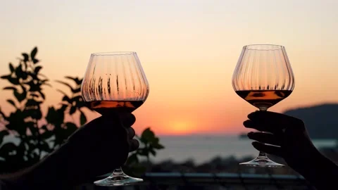 Silhouette of wine glasses clinking Stock Footage 199244637