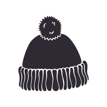 Silhouette of winter hat with pompon. Stock Illustration