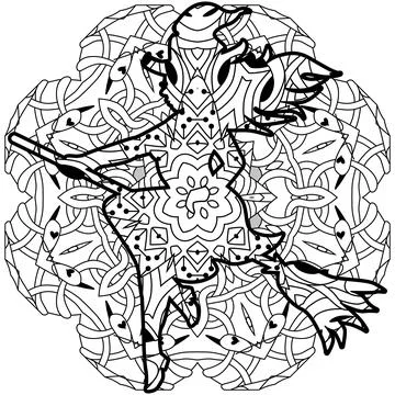 Silhouette of a witch decorative with a pattern. Vector zentangle object for Stock Illustration