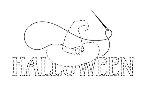 Silhouette of witch hat and word "Halloween" with interrupted contour Stock Illustration