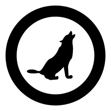 Silhouette of the wolf black icon in circle vector illustration isolated . Stock Illustration