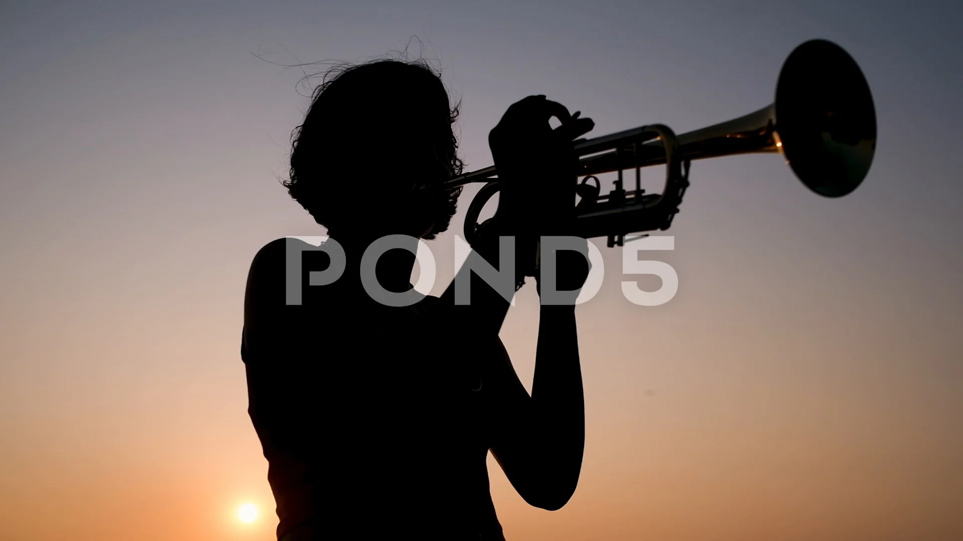 female trumpet player silhouette