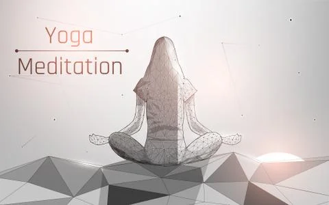 Silhouette of woman sitting in lotus position doing meditation Stock Illustration