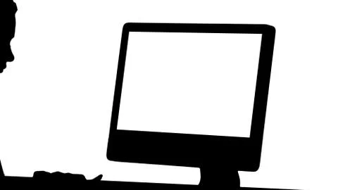 Silhouette Woman using computer. Stock Illustration