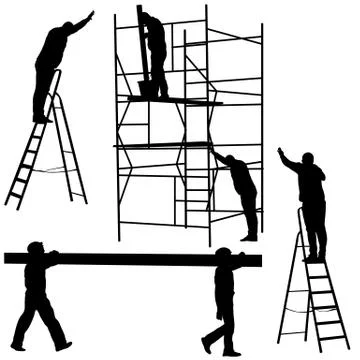 Silhouette worker climbing the ladder. Vector illustration Stock Illustration