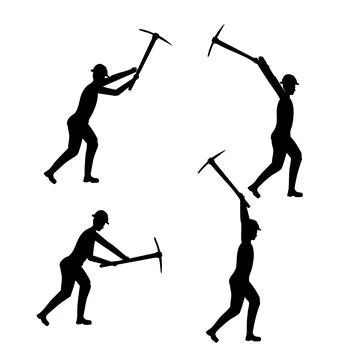 Silhouette of worker man picking, mining with picker tool Stock Illustration