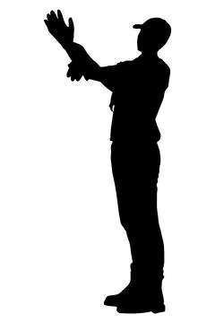 Silhouette of worker putting on protective gloves. Vector illustration Stock Illustration