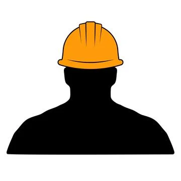 Silhouette worker wearing orange construction safety hard hat helmet Stock Illustration