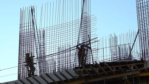 Silhouette workers on background of construction Stock Footage 88492612