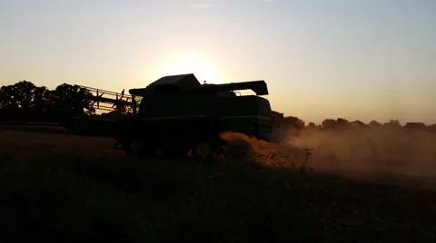 Silhouette of Working Harvester Stock Footage 52123770