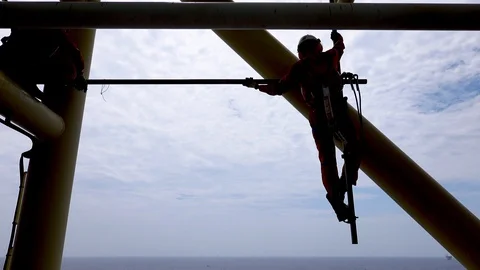 Silhouette Working At Height. Stock Footage 129528499