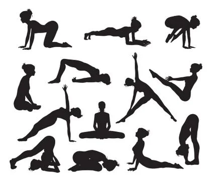 Silhouette yoga poses Stock Illustration