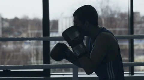 Silhouette of a young boxer Stock Footage 57699595