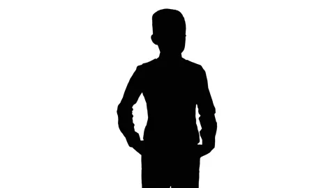 Silhouette Young boy in bow tie and suit holding hands in pockets with his eyes Vidéo 151206653