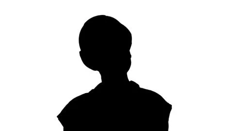 Silhouette Young construction worker with tablet computer presenting something. Illustrazione stock