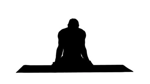 Silhouette Young man practicing yoga in lotus position. Illustrazione stock