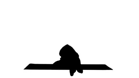 Silhouette Young man practicing yoga in half hero stretch pose. 스톡 일러스트