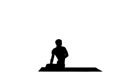 Silhouette A young strong man doing yoga exercises stretches pad 스톡 일러스트