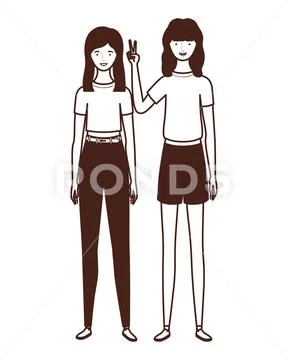 Silhouette of young women standing on white background Stock Illustration