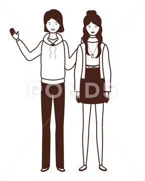 Silhouette of young women standing on white background Stock Illustration
